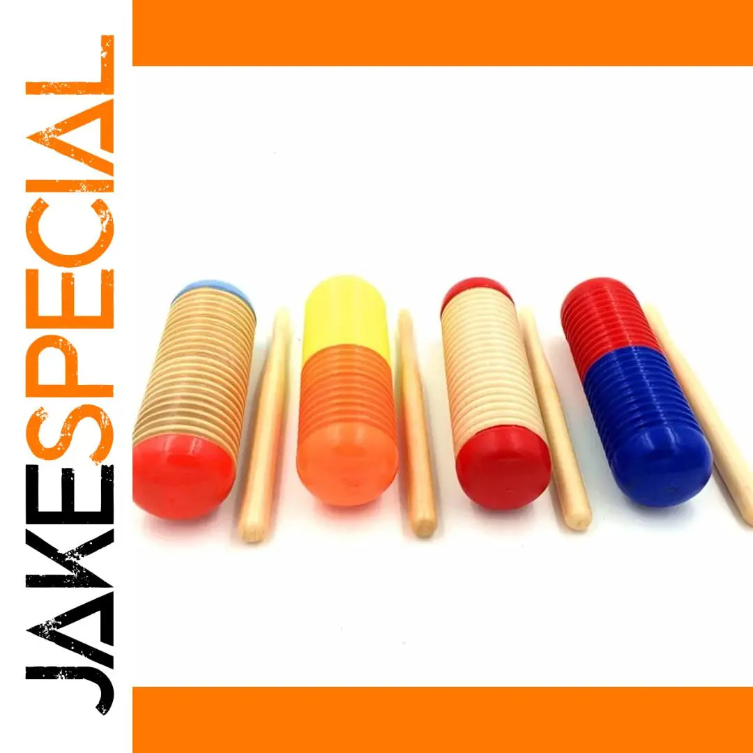 Wooden Kids' Guiro Rhythm Toy with Mallets 1 Wooden Kids' Guiro Rhythm Toy with Mallets