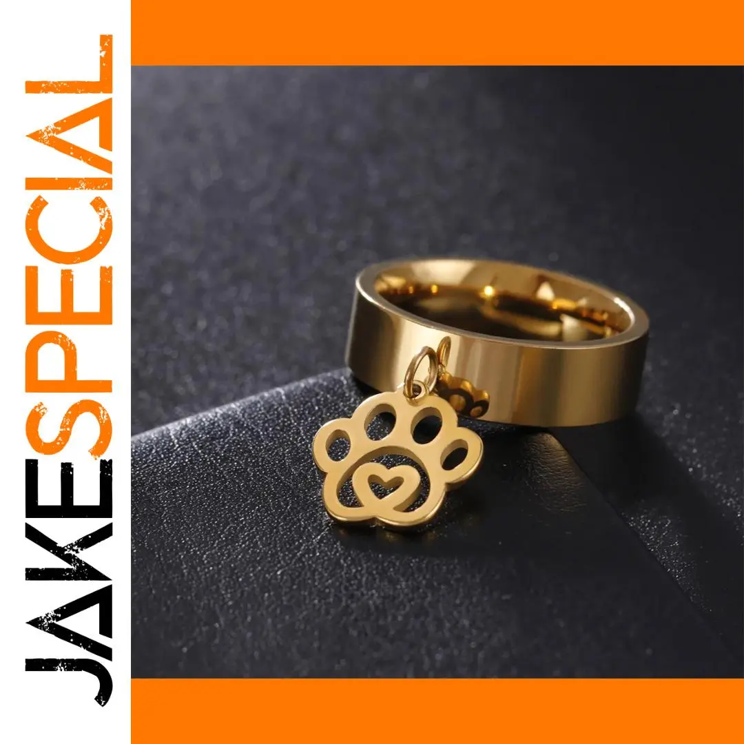 Stainless Steel Pet Lover Ring with Paw Prints 1 Stainless Steel Pet Lover Ring with Paw Prints