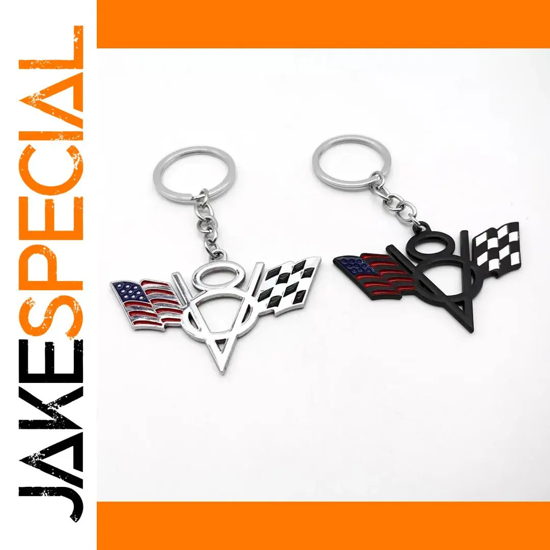 V8 Flag Logo 3D Keychain for Vehicles 1 V8 Flag Logo 3D Keychain for Vehicles