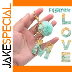 Green Pompom "LOVE" Letter Keychain