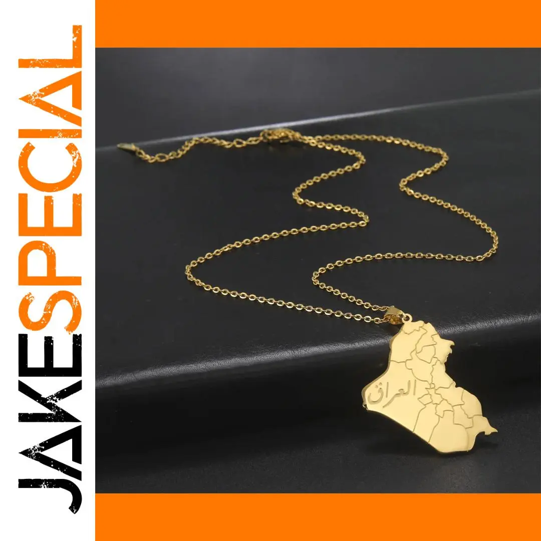 Stainless Steel Iraq Map Pendant Necklace 1 Stainless Steel Iraq Map Pendant Necklace