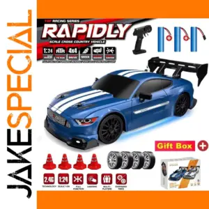 Blue 4WD RC Drift Car with LED Lights
