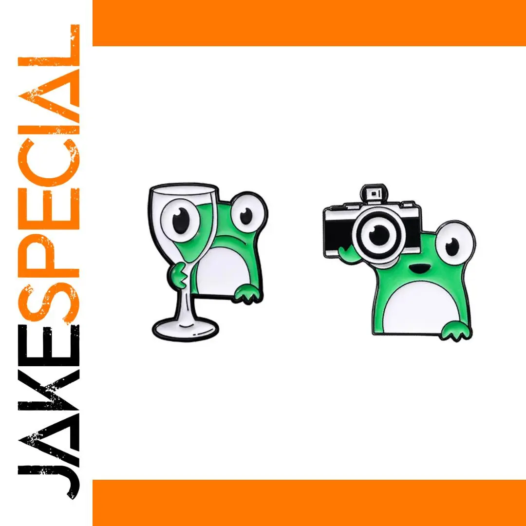 Charming Frog Brooch with Camera & Wine Glass 1 Charming Frog Brooch with Camera & Wine Glass