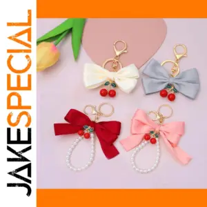 Cherry Beaded Keychain with Satin Bow for Accessories
