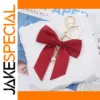 Red Ribbon Bow Keychain with Pearl Accent