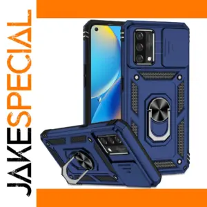 Rugged Blue Ring Stand Cover for OPPO A74 4G