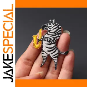 Blowing Saxophone Zebra Embroidered Patch 6x3 cm