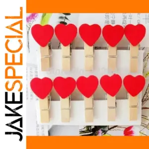 Red Wooden Heart Clips Set of 30 or 50