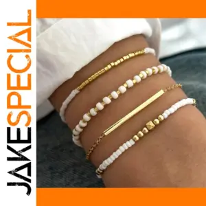 Elegant Multilayer Gold and White Bracelets Set