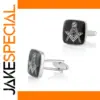 Masonic Square Black Enamel Silver Cufflink
