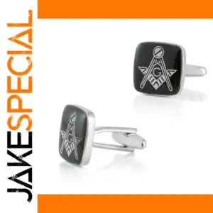 Masonic Square Black Enamel Silver Cufflink