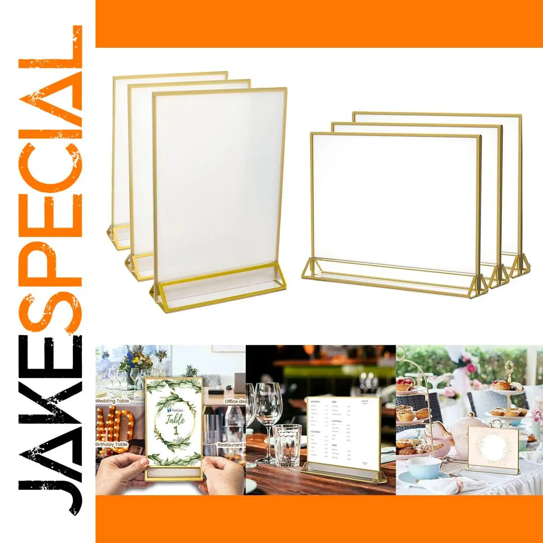 Gold Border Acrylic Sign Holder 10x15cm, 13x18cm, 15x21cm 1 Gold Border Acrylic Sign Holder 10x15cm, 13x18cm, 15x21cm