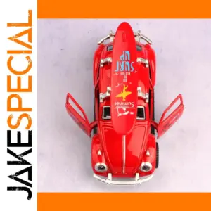 Vibrant Red Diecast Racing Car with Surfboard