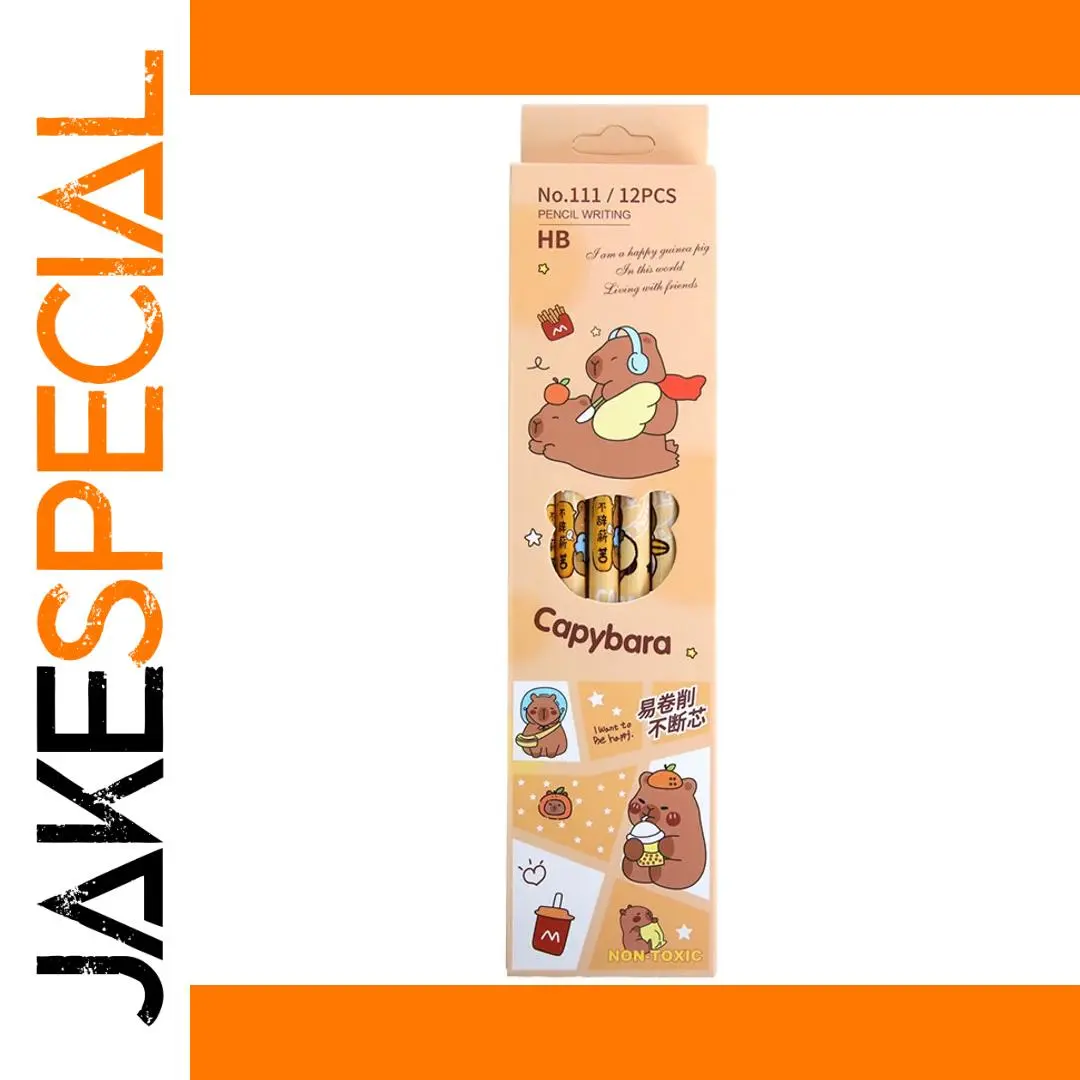 Cute Capybara Wooden Pencil Set with Erasers 1 Cute Capybara Wooden Pencil Set with Erasers