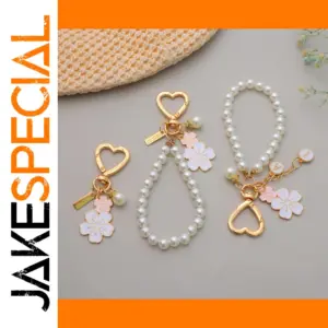 Cherry Blossom Pearl Keychain with Gold Finish