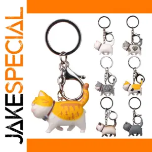 Cute Cartoon Kitten Keychain in Light Yellow Gold