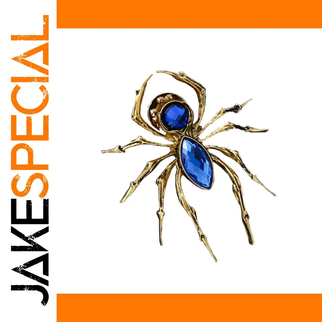 Elegant Blue Gem Spider Brooch in Gold Tone 1 Elegant Blue Gem Spider Brooch in Gold Tone