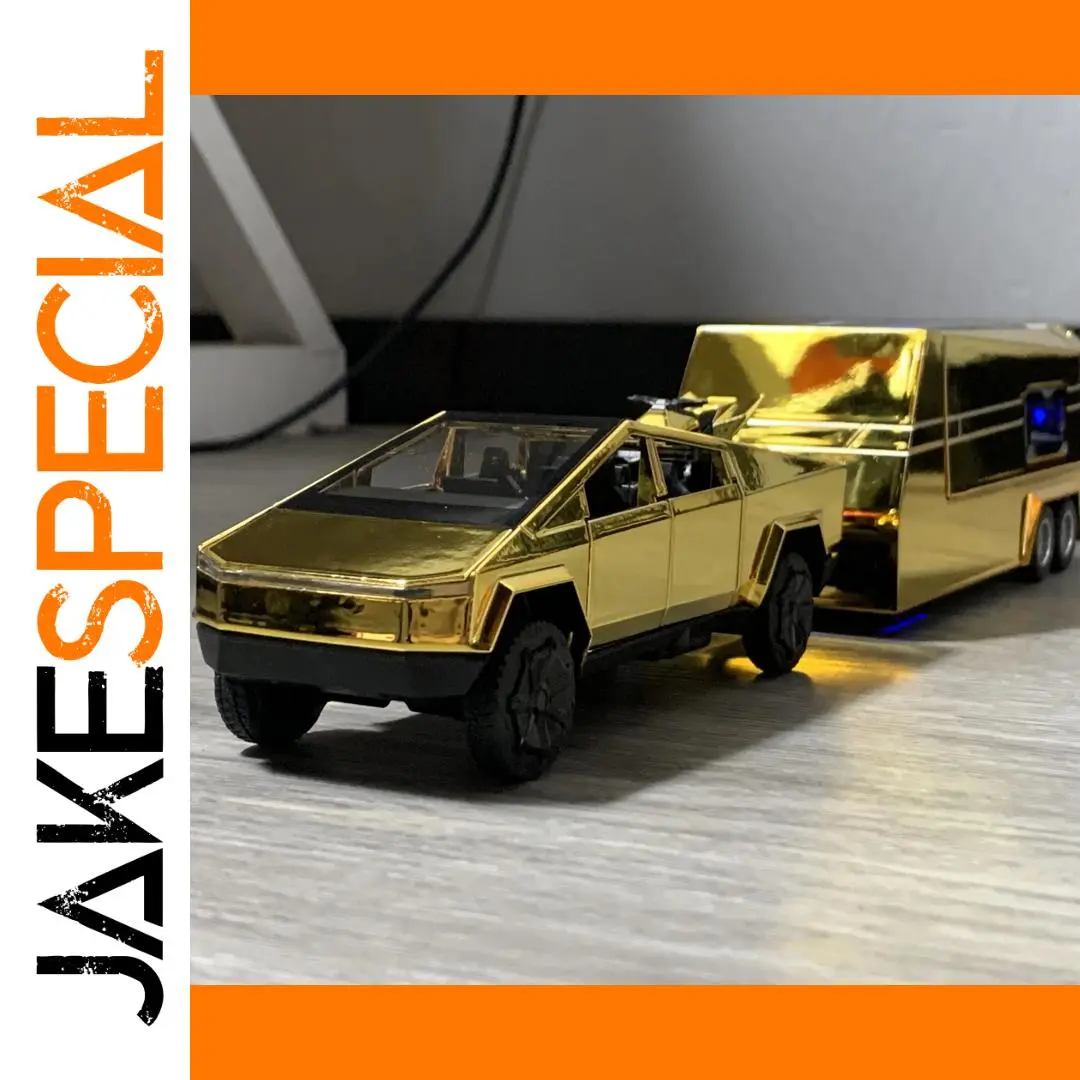 Gold Off-Road Pickup Truck Model with Trailer 1 Gold Off-Road Pickup Truck Model with Trailer