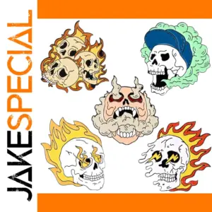 Gothic Skeleton Flame Skull Brooch in Six Colors