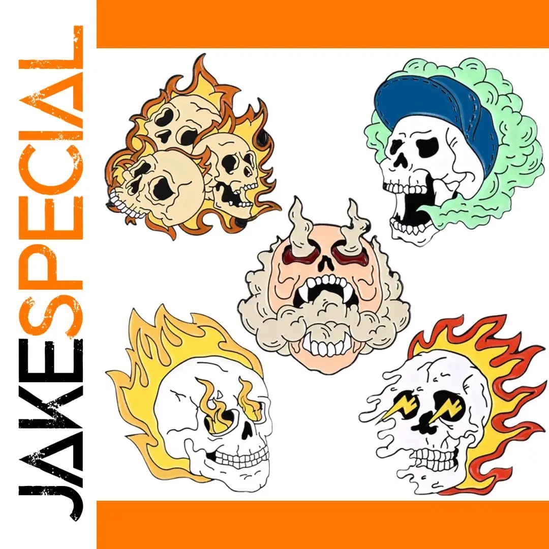 Gothic Skeleton Flame Skull Brooch in Six Colors 1 Gothic Skeleton Flame Skull Brooch in Six Colors