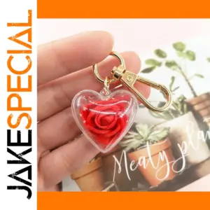 Heart-Shaped Resin Keychain with Rose Pendant
