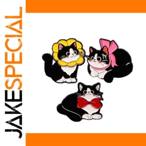 Black and White Cat Brooch with Colorful Accessories