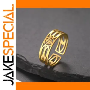 Stainless Steel Sikh Symbol Ring with Gold Plating