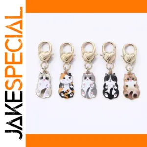 Cute Cartoon Cat Keychain in Champagne Gold