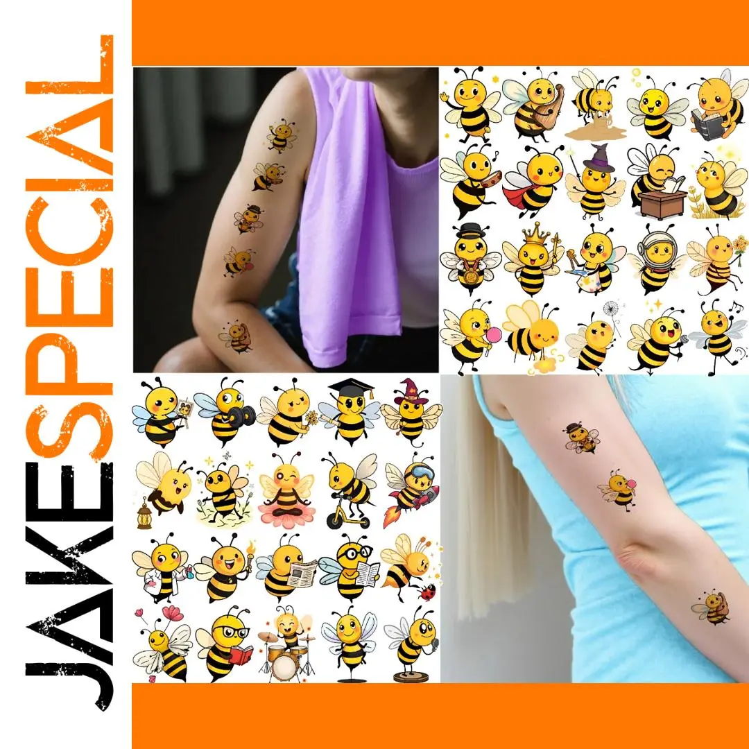 Vibrant Cartoon Bee Waterproof Temporary Tattoos 1 Vibrant Cartoon Bee Waterproof Temporary Tattoos