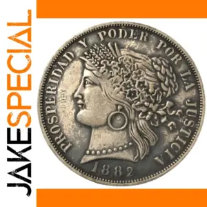 Vintage 1882 Peru 5 Pesetas Replica Coin