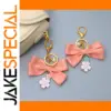 Pink Satin Bow Keychain with Enamel Flowers