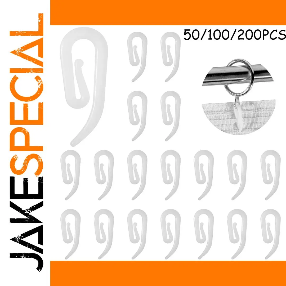 White Plastic Curtain Hooks Set (50/100/200) 1 White Plastic Curtain Hooks Set (50/100/200)