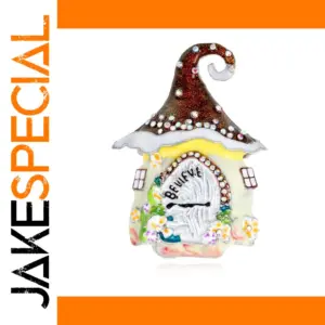 Festive Christmas House Brooch with Rhinestones