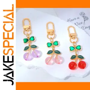 Green Crystal Bow Cherry Keychain for Bags