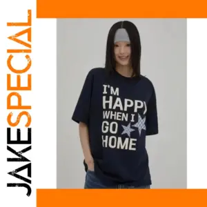 Navy Graphic T-Shirt with Star Appliques