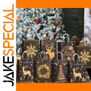 Elegant Black and Gold Christmas Gift Bags Set