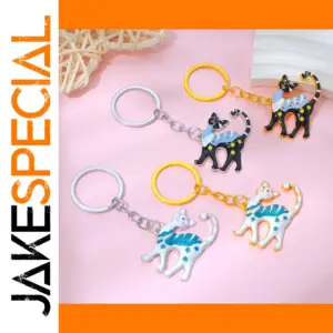 Colorful Enamel Cat Keychain in Gold or Silver