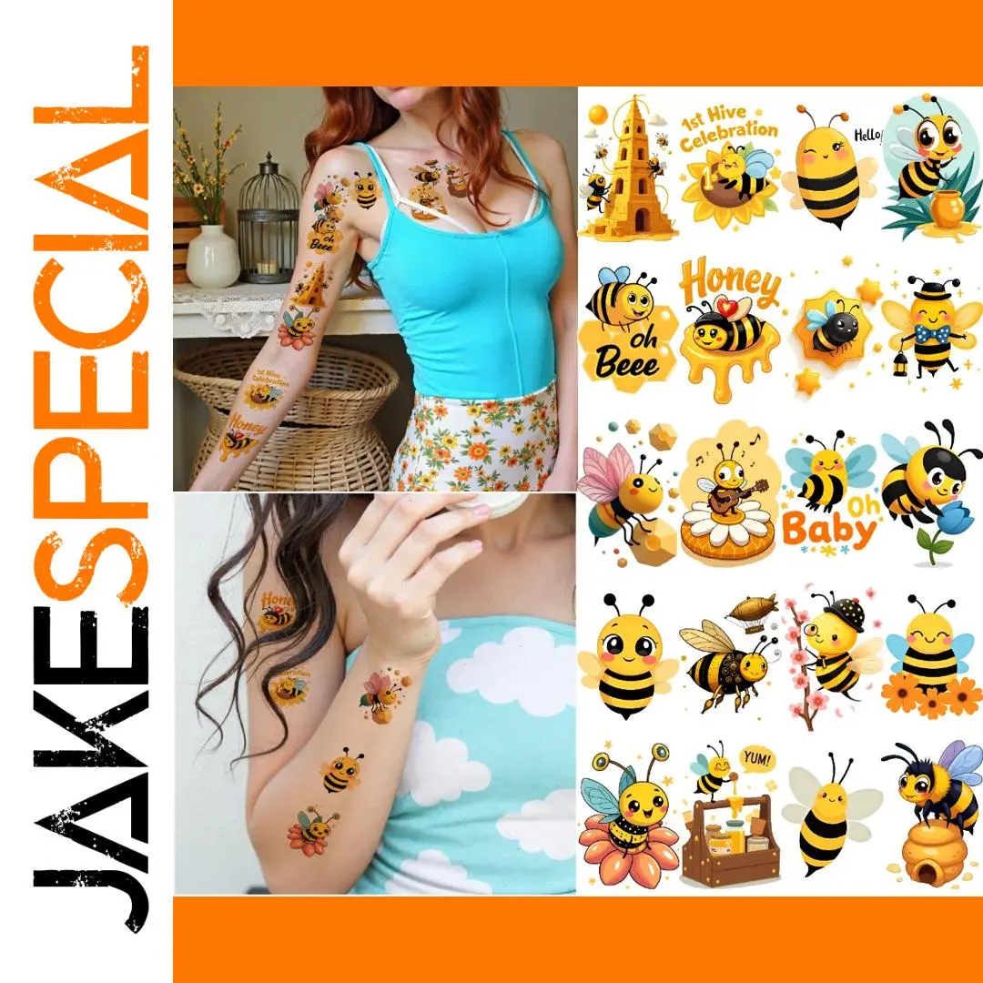 Bee Cartoon Tattoo Stickers Set for Adults 1 Bee Cartoon Tattoo Stickers Set for Adults