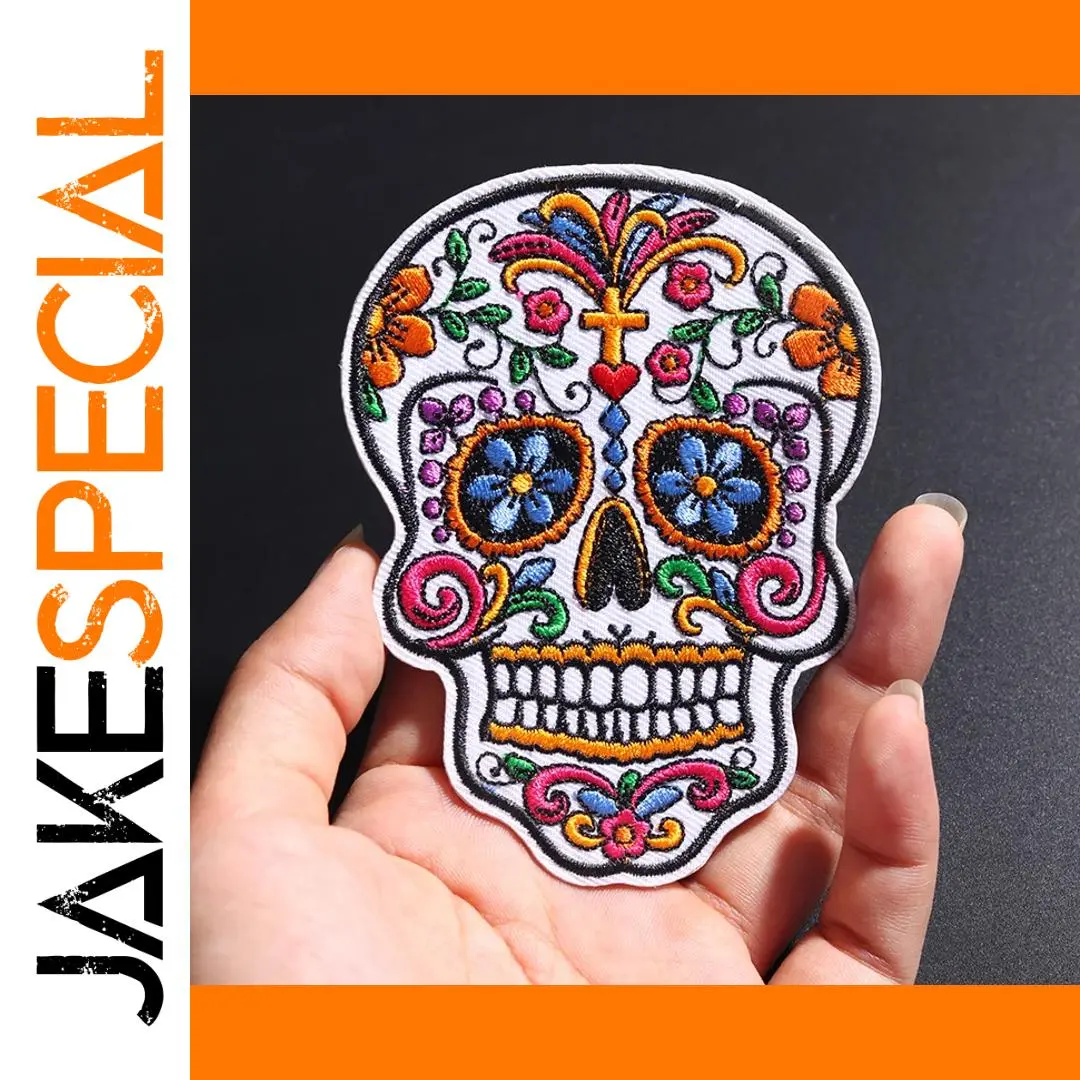 Punk Flower Skull Iron-On Patch 10x7.5 cm 1 Punk Flower Skull Iron-On Patch 10x7.5 cm