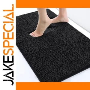 Plush Black Chenille Bathroom Mat (40x60cm/50x80cm)