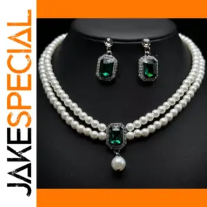 Vintage Emerald Necklace and Earrings Set
