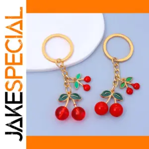Red Cherry Keychain with Gold Accents