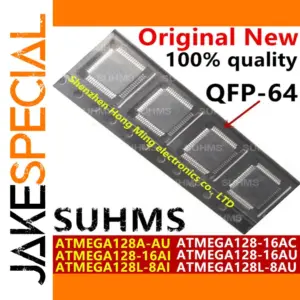 Black ATMEGA128-16AC Microcontroller in QFP-64