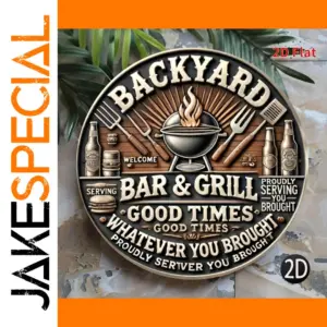 Vintage Backyard Bar & Grill Aluminum Sign 20x20 cm
