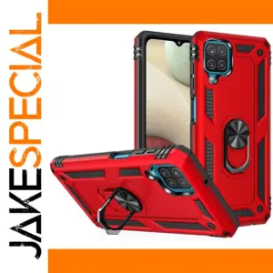 Red and Black Rugged Case with Kickstand for Galaxy A12
