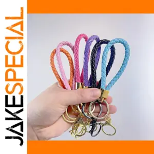 Colorful Braided PU Leather Keychain with Gold Clasp