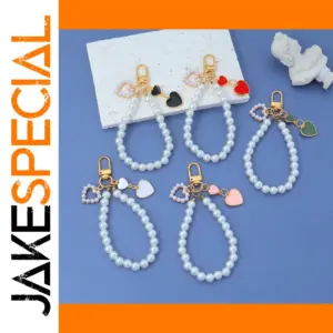 Heart-Shaped Keychain with Faux Pearls