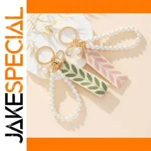 Elegant Faux Pearl Keychain with Leaf Charm