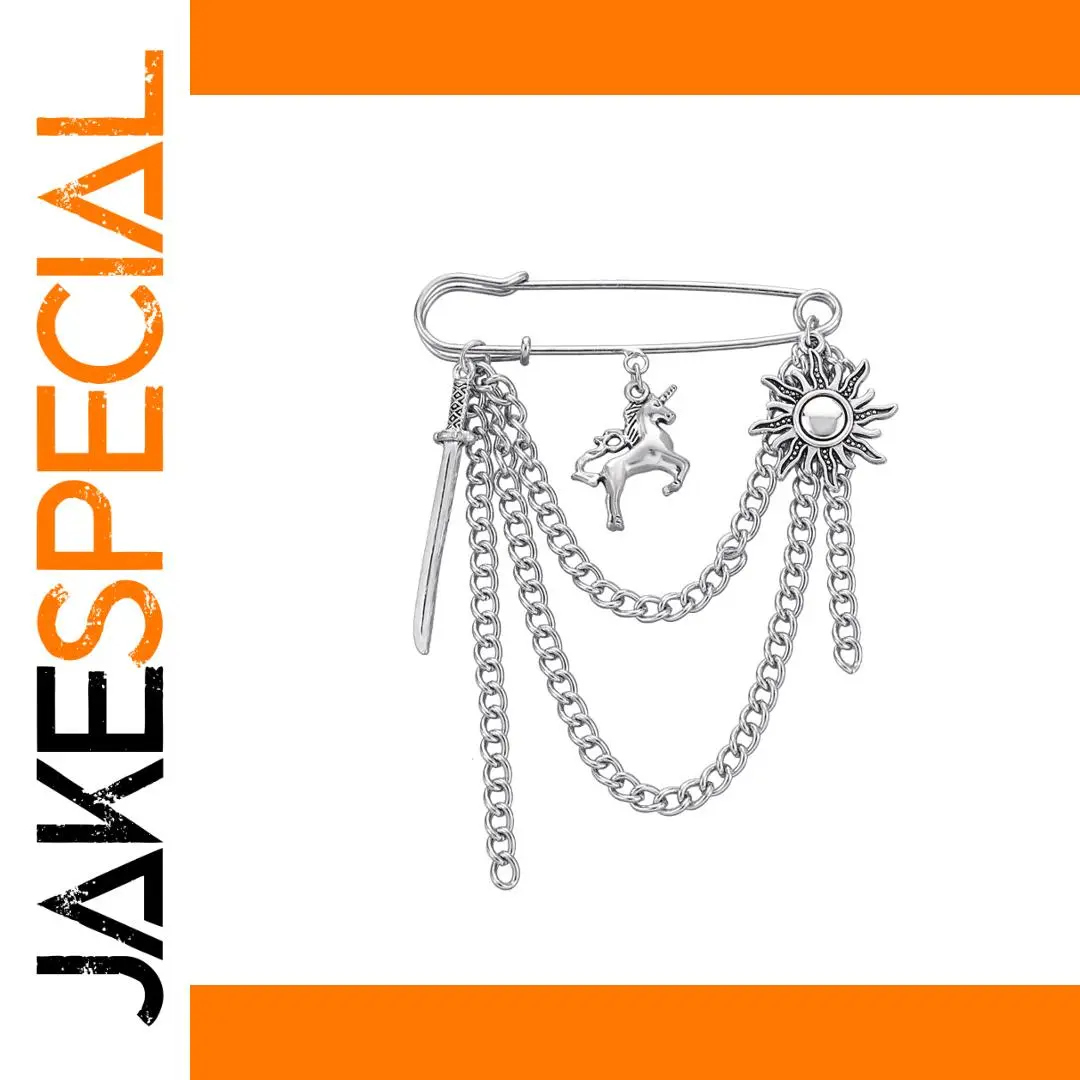 Vintage Silver Tassel Brooch with Unicorn Charm 1 Vintage Silver Tassel Brooch with Unicorn Charm