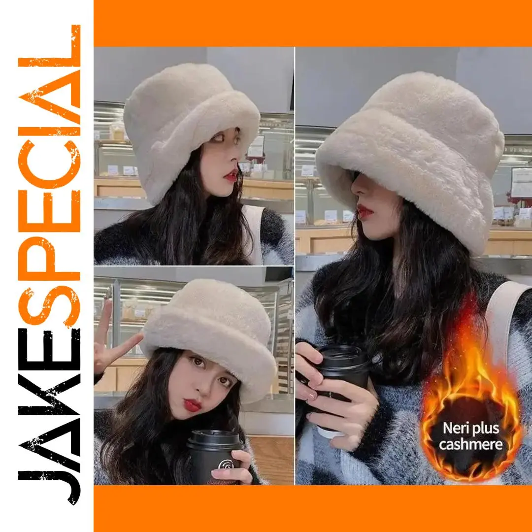 Beige Imitation Mink Fur Bucket Hat for Women 1 Beige Imitation Mink Fur Bucket Hat for Women